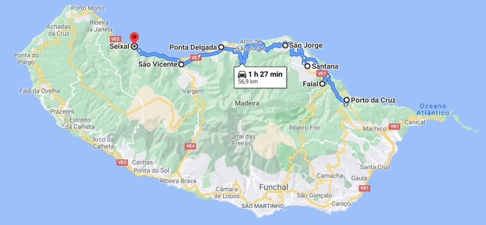 carretera de la costa norte de Madeira